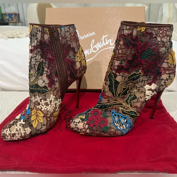 Christian Louboutin Miss Tennis 100 Butterfly Embroidered Mesh Booties 39 - Picture 2 of 7